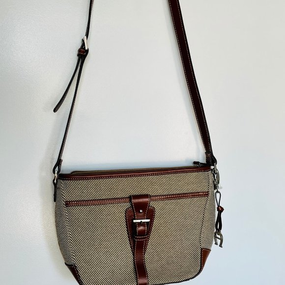 Vintage Etienne Aigner Brown Beige Fabric and Leather Shoulder Bag - Picture 5 of 5